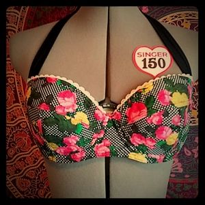 Floral and polka dot halter swim top